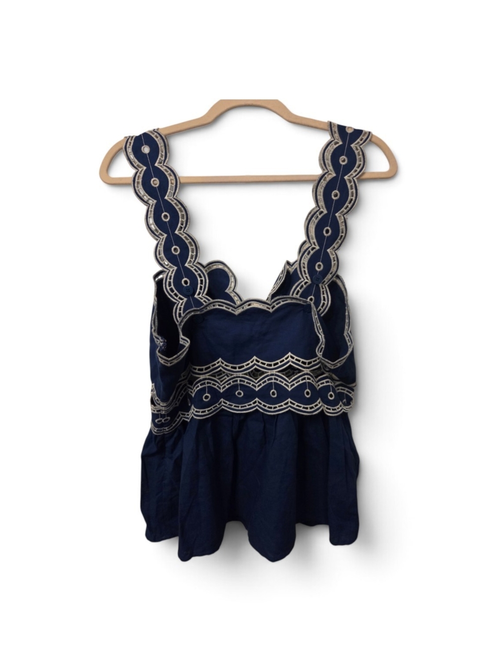 NWT Farm RIO Linen Scallop Lace Cutout Top Large - Picture 6 of 6